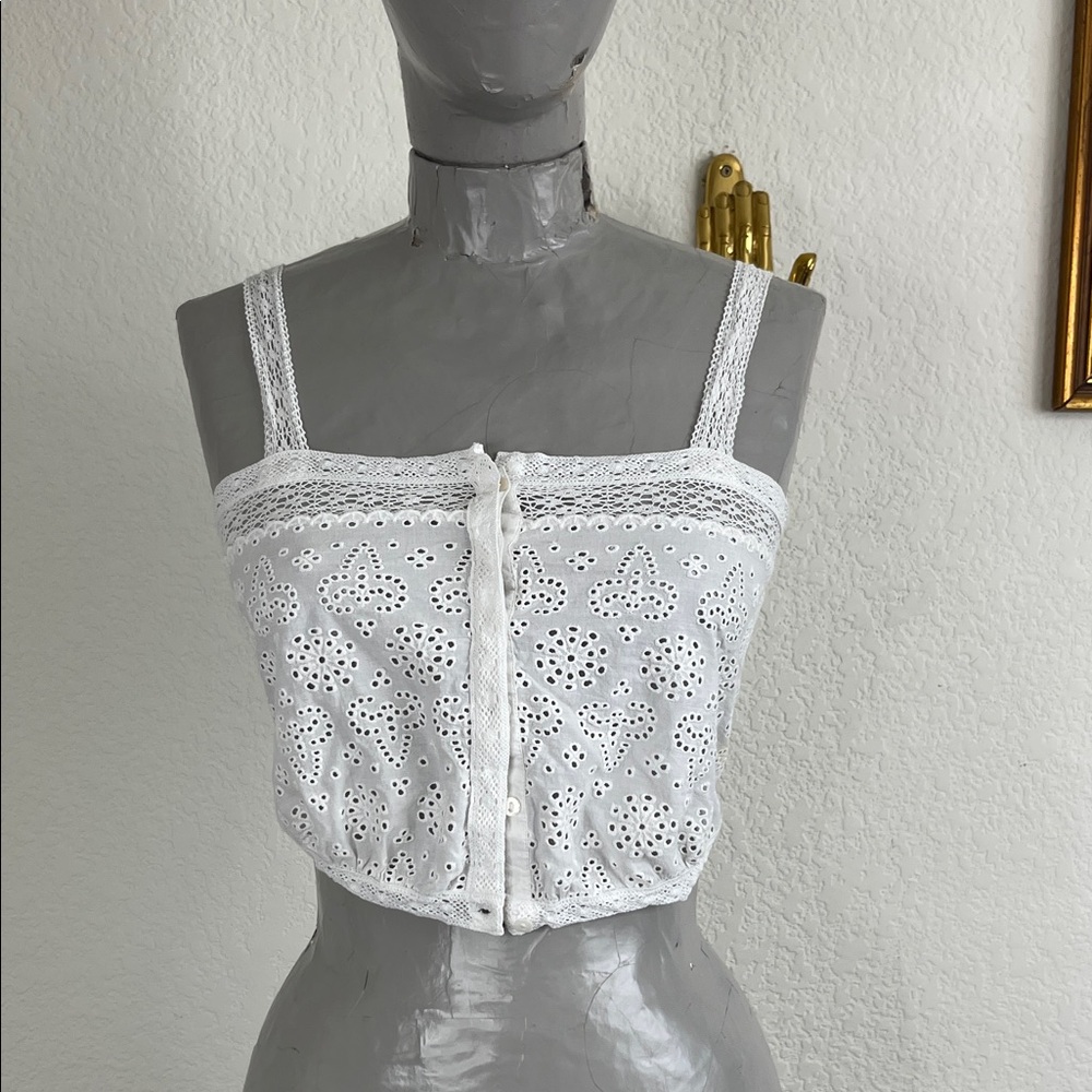 loveshackfancy Eyelet Button Front Crop Tank White - image 1